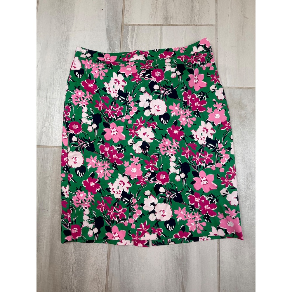 J.Crew Re-Imagined Green Floral Pencil Skirt Size 10 AV796 Pink White Stretch